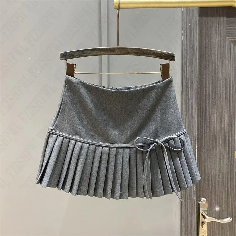 Bow Pleated skirt Y2K Women Mini Skirts Aesthetic Cute Female Fashion Bottoms Vintage emo Preppy American Retro Lower garment