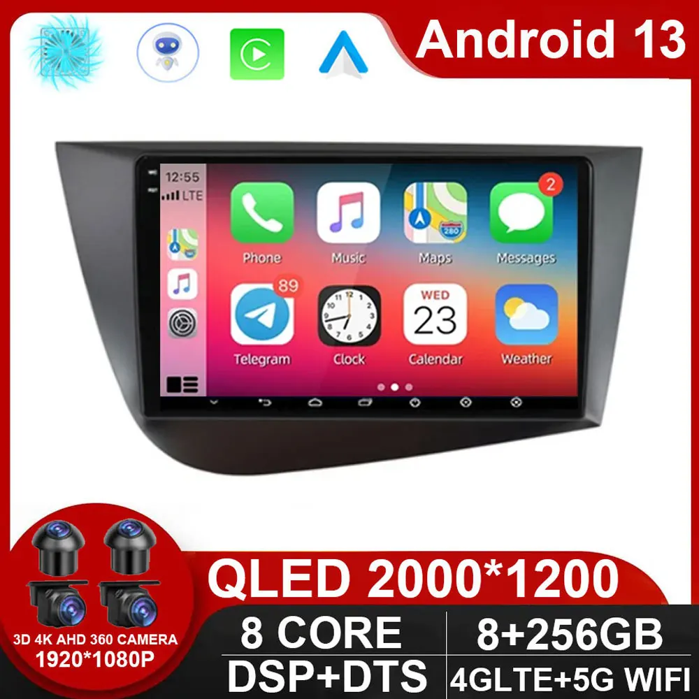 

9" Android 13 Car Radio Multimedia Video Player For Seat Leon 2 MK2 2005 - 2012 Navigation GPS 4G Carplay Head Unit NO 2Din