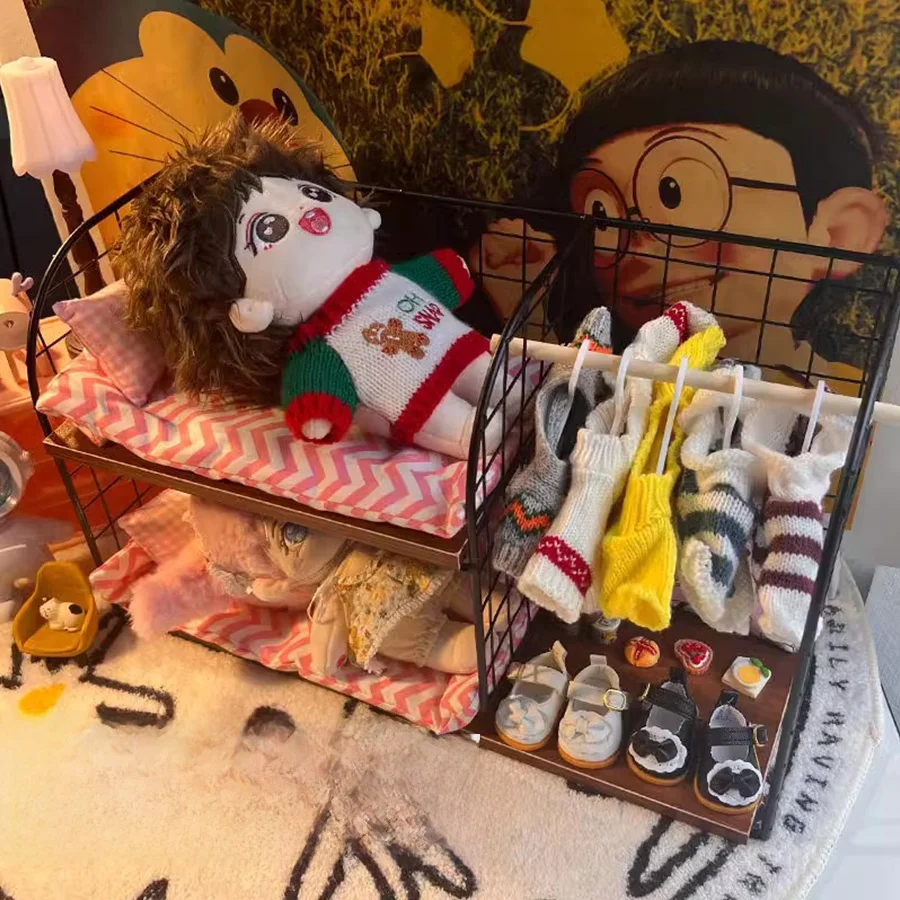 

Double Layer Cotton Doll Clothes Hanger Storage Bed Wardrobe for LaBabu Doll Furniture Upper And Lower Bed Layout