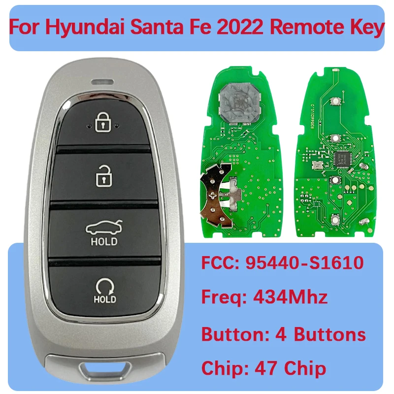 

CN020285 Aftermarket 4 Buttons Smart Key Fob 47 Chip 434Mhz FCC 95440-S1610 Keyless Go Remote For Hyundai Santa Fe 2022