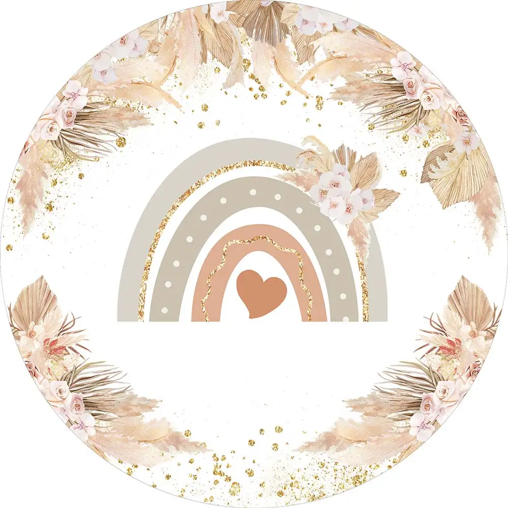 โบฮีเมียรอบฉากหลังสายรุ้งดอกไม้วันเกิด Baby Shower Party ตกแต่ง Photocall พื้นหลัง Photo Studio Props อุปกรณ์