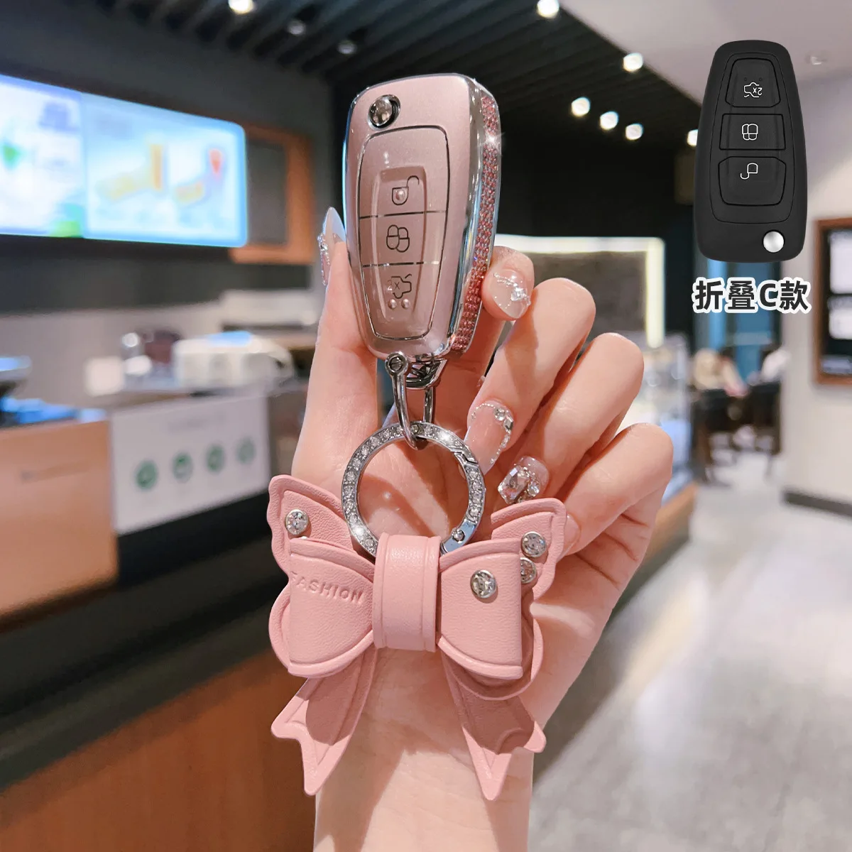Diamond Car Remote Key Case Cover Protect Shell Fob For Ford Ranger C-Max S-Max Focus MK3 Galaxy Mondeo Transit Tourneo Custom