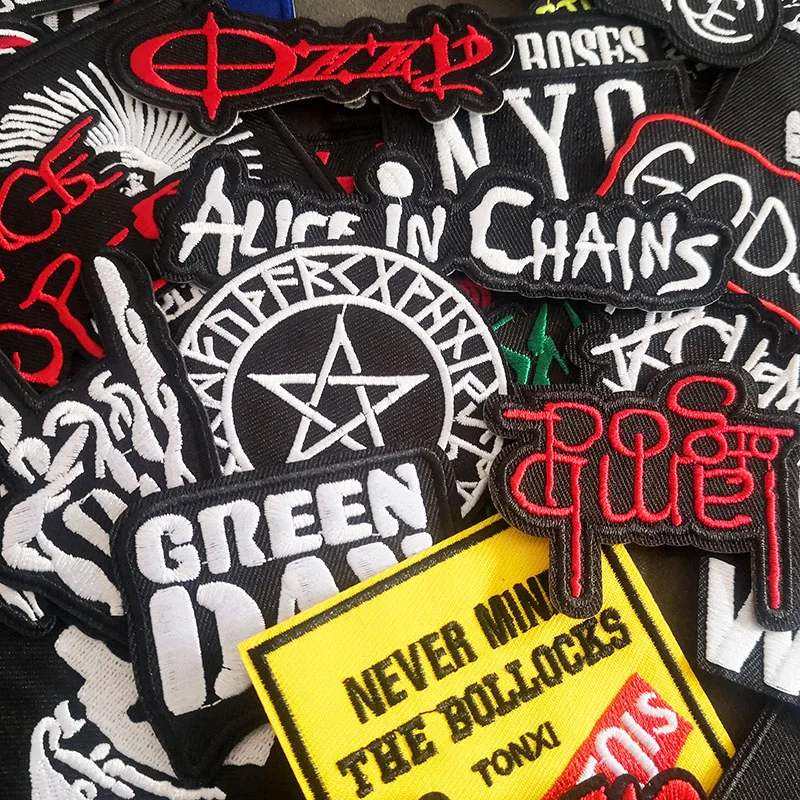 50Pcs/lot Music Band Clothes Patches Ironing for Jacket Jeans Punk Badges Embroidery Stickers Cloth Appliques Sewing Supplies