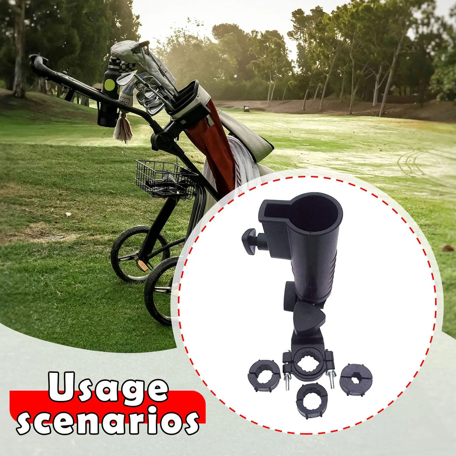 Golf Push Cart Umbrella Holder, Mount, Golf Trolley Umbrella Stand, Trolley Attachment Golfing Accessories Base Holder