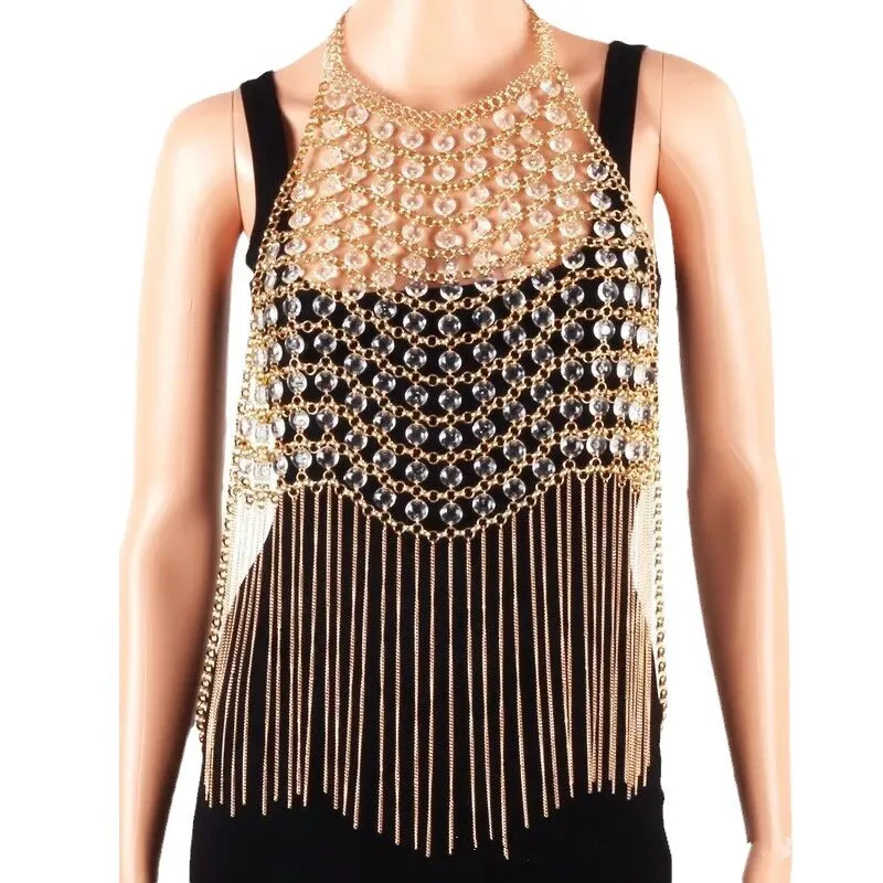 สร้อยคอแฟชั่นผู้หญิงแบบหลายชั้นประดับลูกปัดหนักสำหรับงานแต่งงาน พร้อมพู่ห้อยและสายคล้องไหล่ในตัว