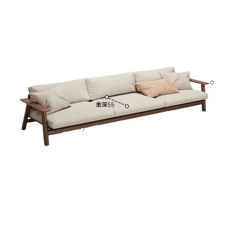 LMM solid wood sofa living room light luxury high sense home fabric Zen new Chinese style