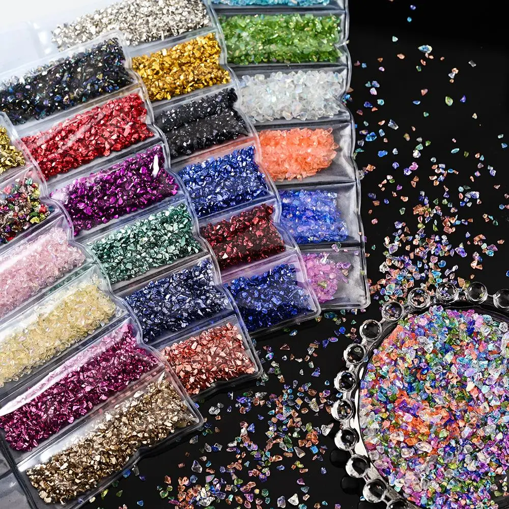 6Grid/Bag Irregular Glass Stones Nail Rhinestones Colorful Glitter Diamond Crystal Jewelry Sparkling Charm Stone Nail Decoration