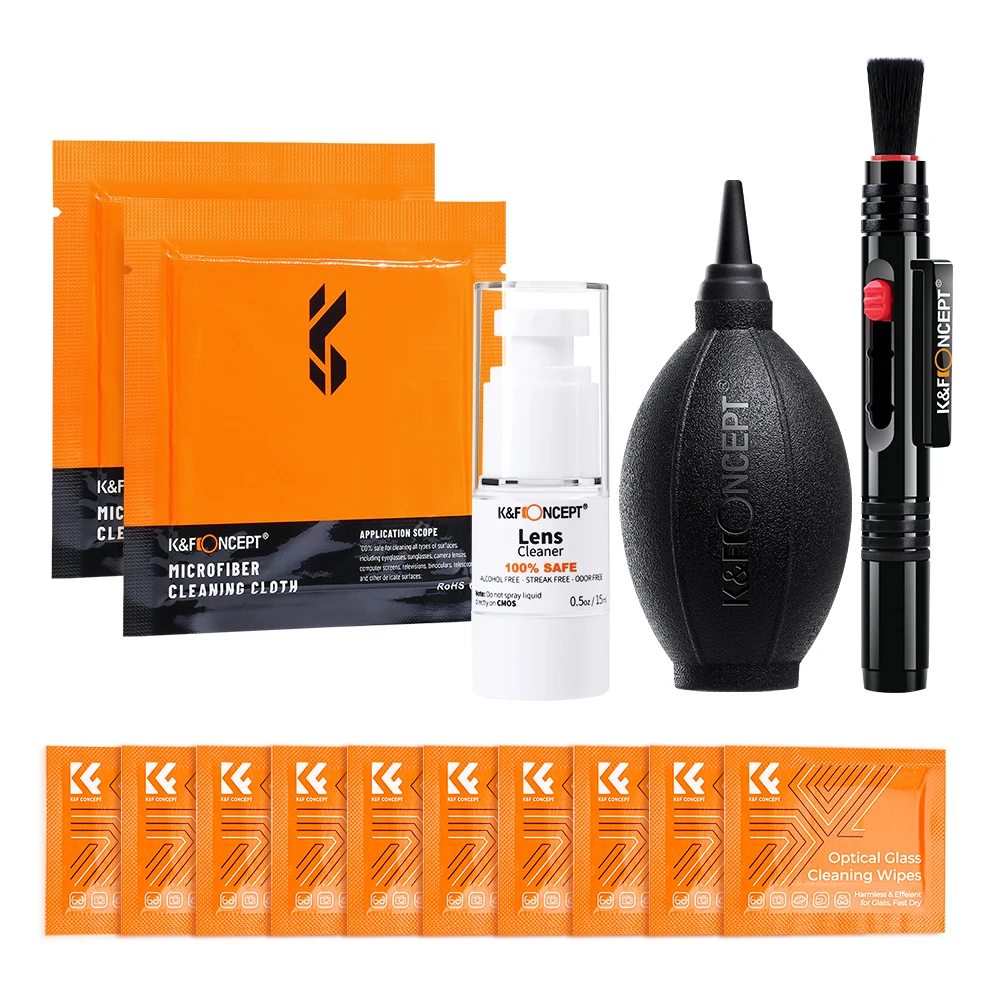 K&F Concept Camera Lens Cleaning Kit 15ml Sensor Cleaner Lens Pen Brush Air Blower Microfiber Cleaning Cloths Lens Wipes Set