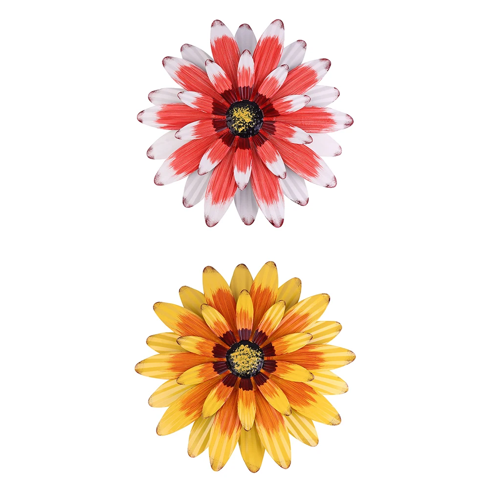

2Pcs Iron Wall Hanging Home Decor Wrought Metal Flower Pendant Garden Adornment Bright Color Creative Craft