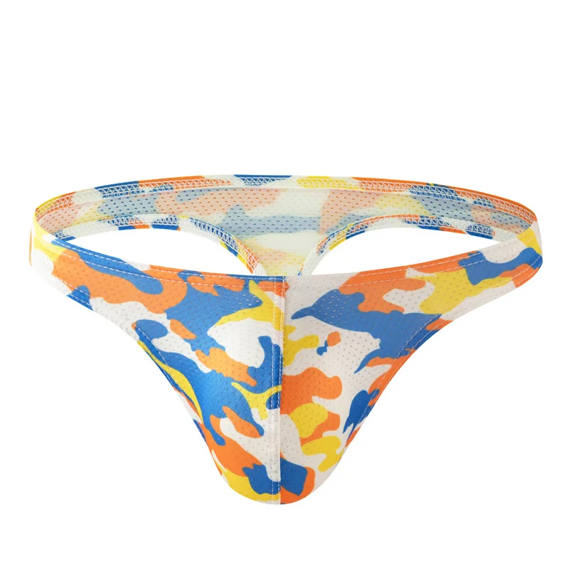4PCS Men's Cartoon Printed Camouflage Thongs Low Waist Underwear Breathable Mesh Elastic Soft T-Back Jockstrap Men Underpants