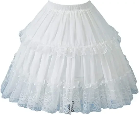 Girls Skirt Short Petticoat Cosplay Lace Fishbone Lolita Slip Liner White Elastic Waist