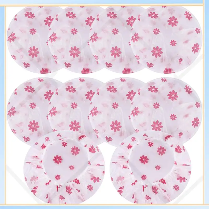 

-A16I 10Pcs Waterproof Shower Cap Point Bath Hair Cover Elastic Bath Hat Bathing Cap For Women Bathroom Reusable Shower Hat