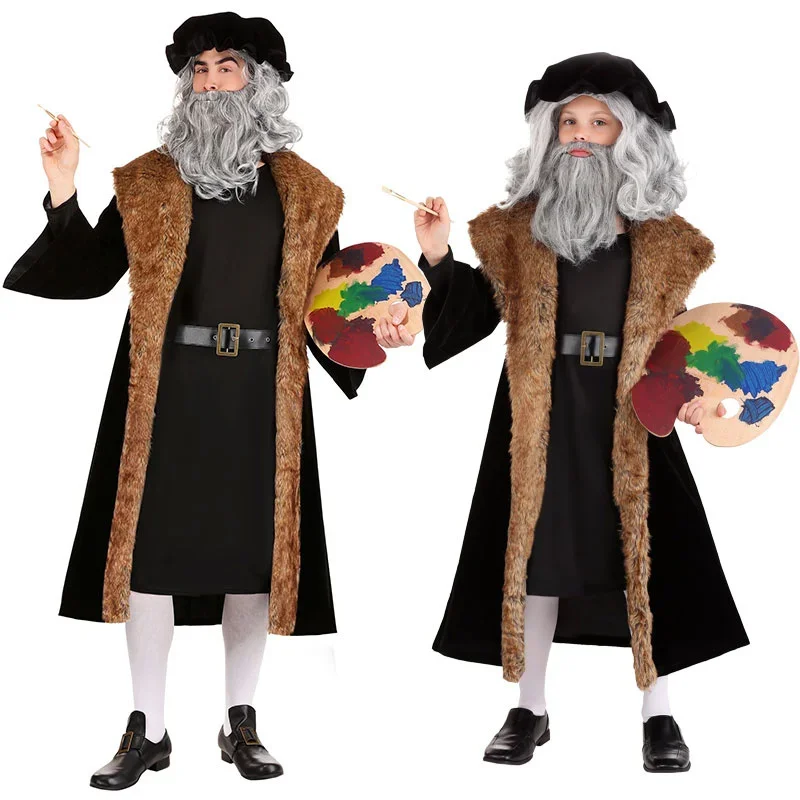 Halloween Cosplay Costume Painter Outfits Stage Play Clothes For Kids Adult Famous Italian Painter Leonardo da Vinci Costume