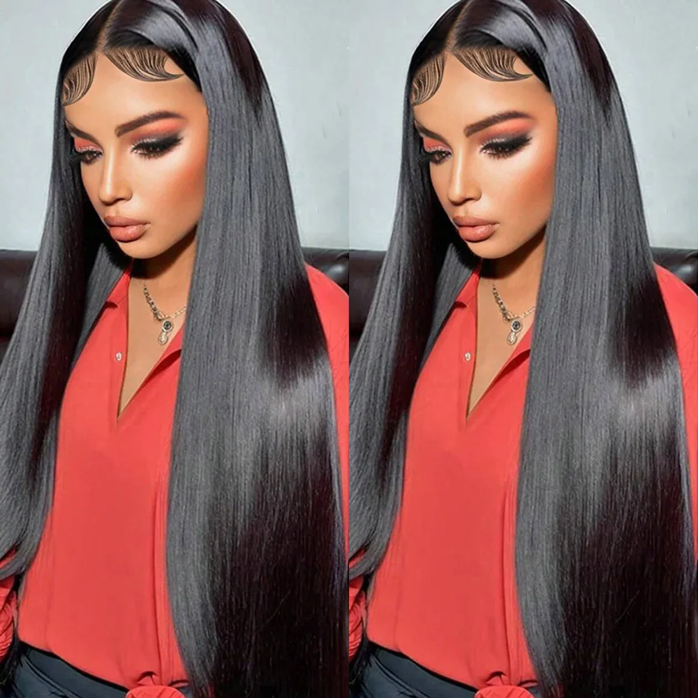 

30 36 Inch13x6 200 Density Straight Transparent Lace Front Wigs Pre Plucked Human Hair For Women With Baby Hair Natural Black