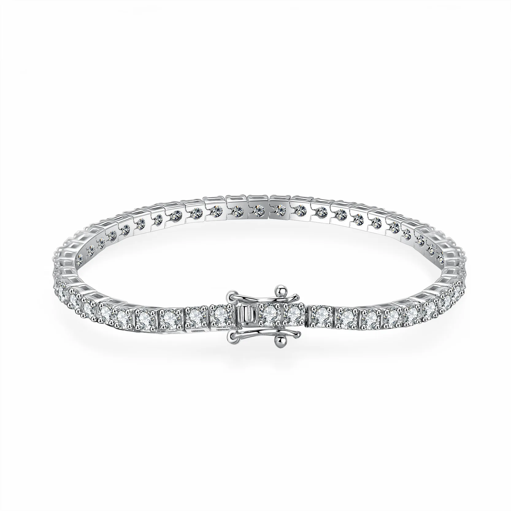 18K Gold Full Stone Tennis Chain Bracelet for Women, Simple 3mm Roman Moissanite Bracelet, Simple Platinum PT950 Bracelet