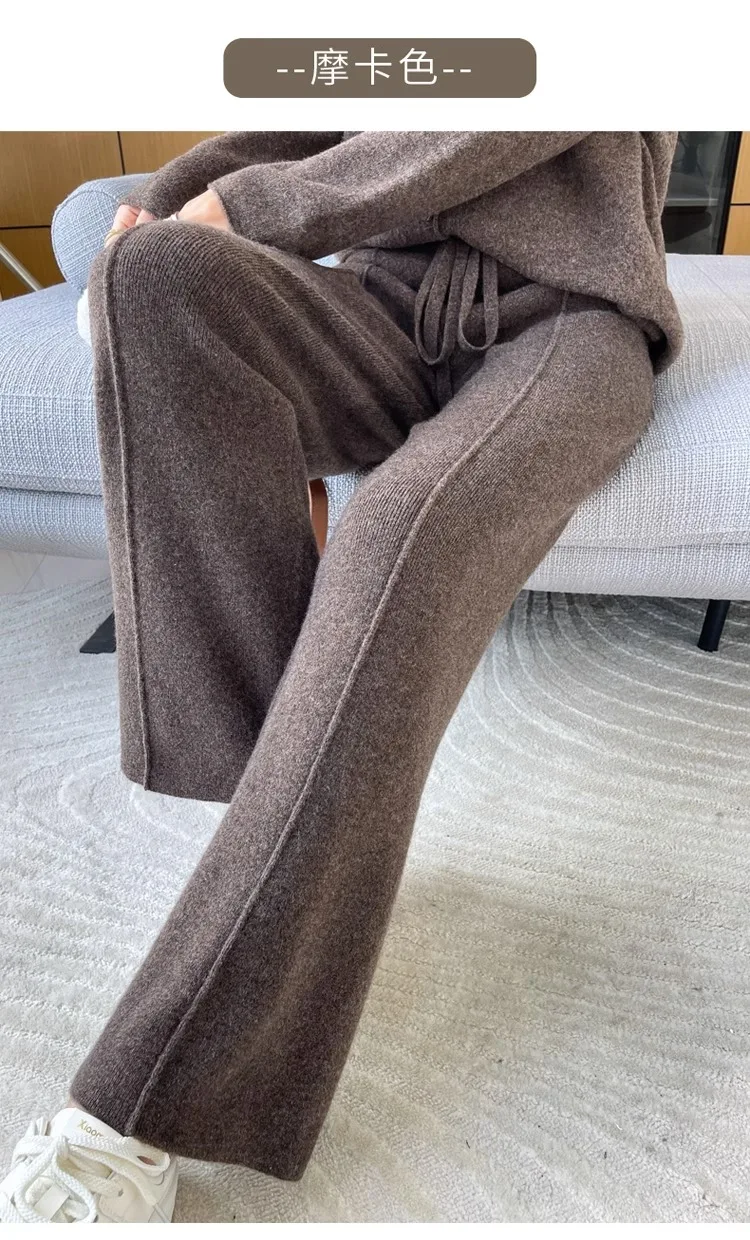 2024 High-end Cashmere Temperament Wide-leg Pants Women's High Waist 100 Pure Wool Pants Loose Casual Straight Outer Trousers