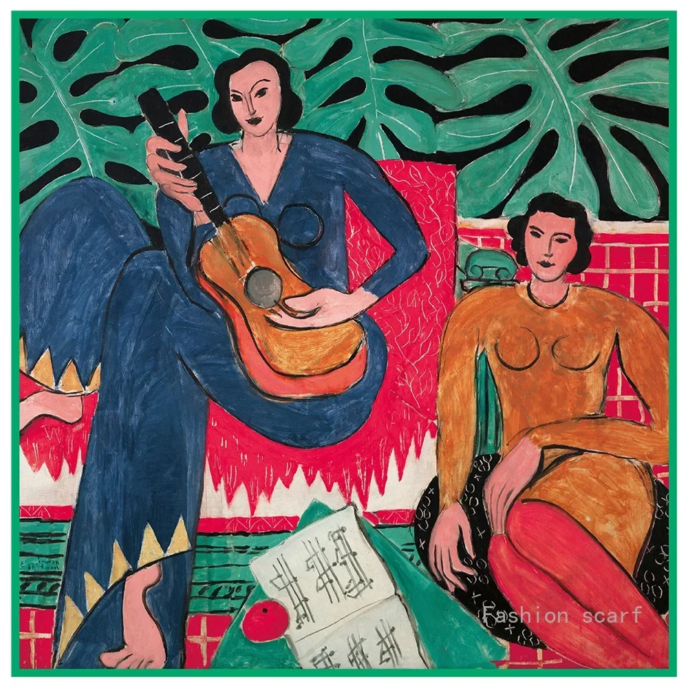 French 90cm Matisse Oil Painting Music Fashion Shawl Large Square Scarf Headscarf Scarf Decorative Painting Wholesale