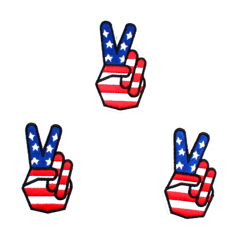 10pcs Embroidered Gesture Flag Patch Iron On Jeans Stickers DIY Clothes Appliques Sew On Clothing Badge Shirts Coats Patches