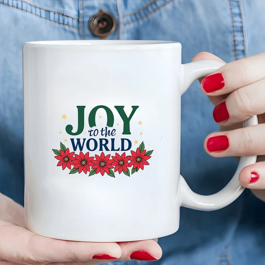 

11oz Holiday Mug + Joy to the World Christmas Custom Cup + Kids Hot Drink Cup - Perfect Christmas Gift for Family and Office