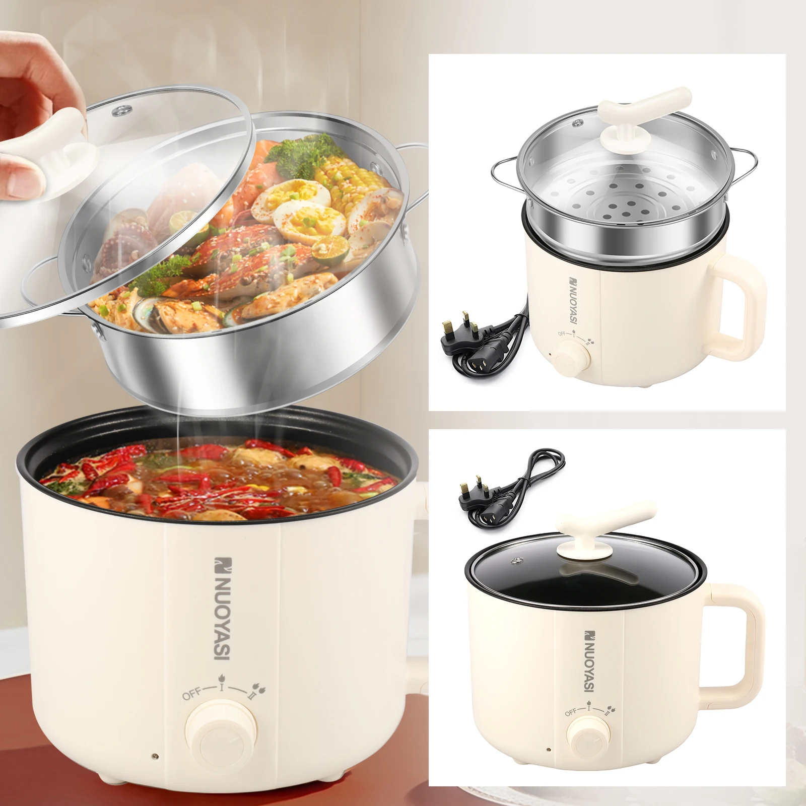 Mini olla caliente eléctrica de 220V, 1,8l, olla redonda para Reino Unido, olla Shabu antiadherente, cocina Ramen portátil de viaje, elementos esenciales para dormitorio universitario