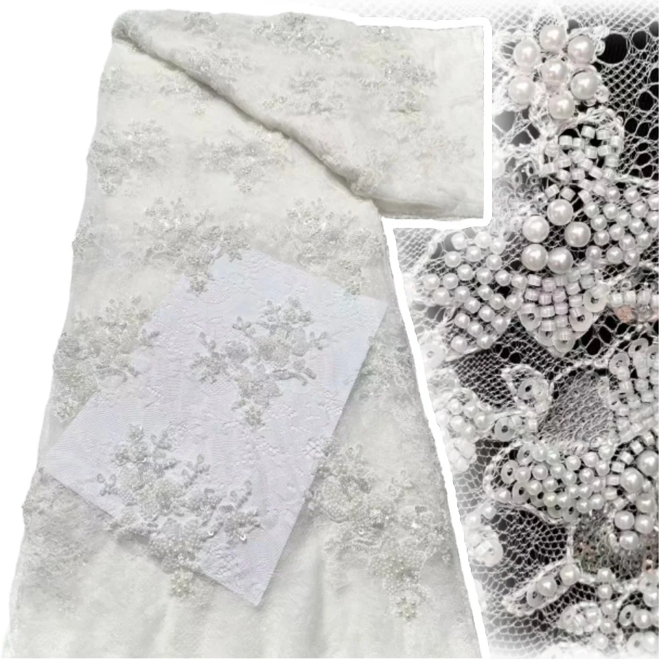 

Роскошный достойный новый модный дизайн, ткань ручной работы, сетка с вышивкой, кружево с бусинами шантильи для изготовления женского свадебного платья CC1583