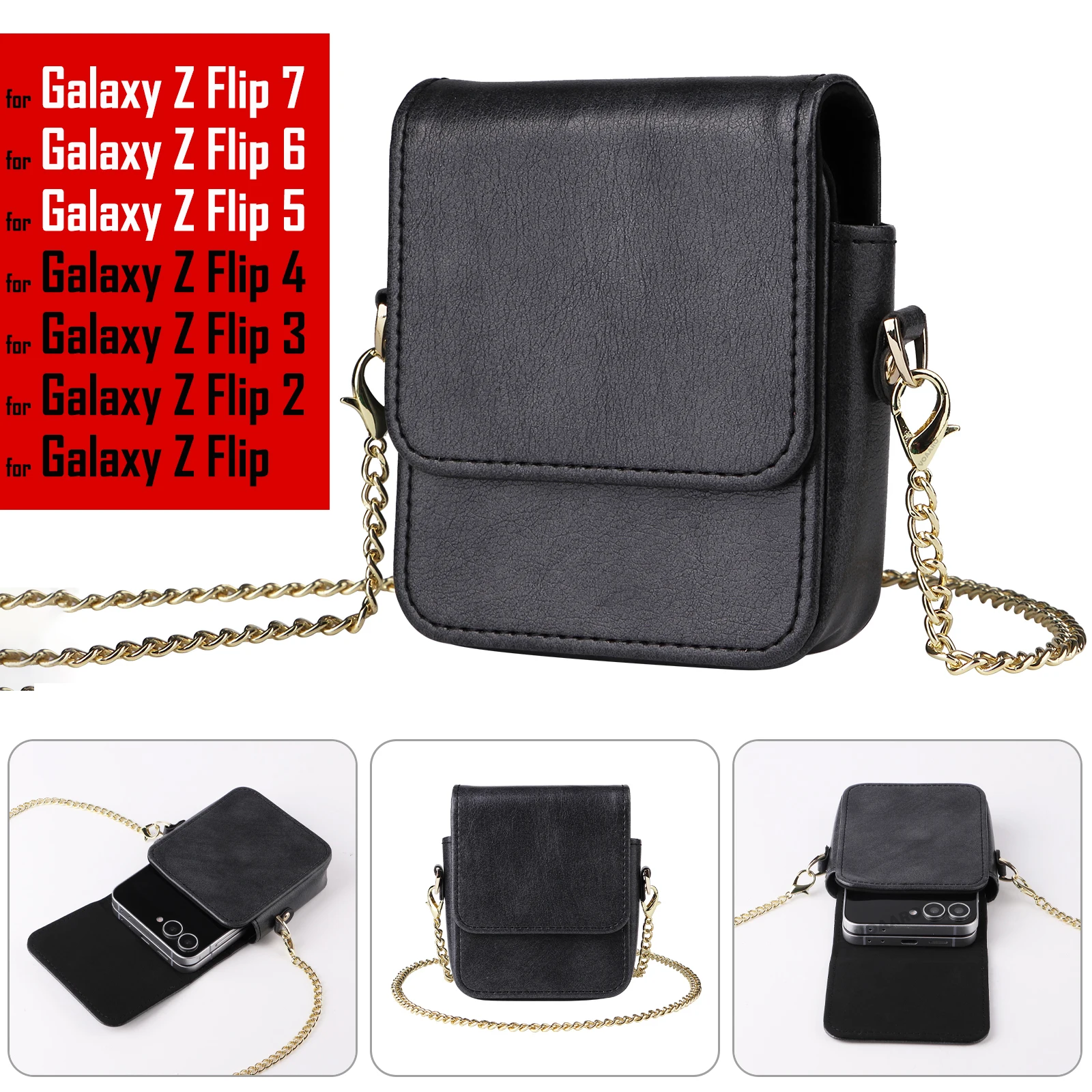 

Кожаная сумка для телефона Samsung Galaxy Z Flip 7, чехол для Samsung Z Flip 7 6 5 4 3 2 5G, чехол с металлической цепочкой на плечо
