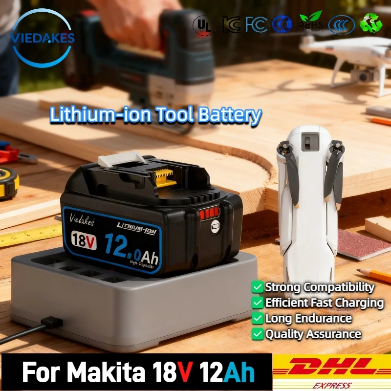 

Compatible for Makita 18V Battery, 12Ah 8Ah, for Makita Tool DGA504、DTD173、TW004G、DGA506 Rechargeable 18v Lithium Battery