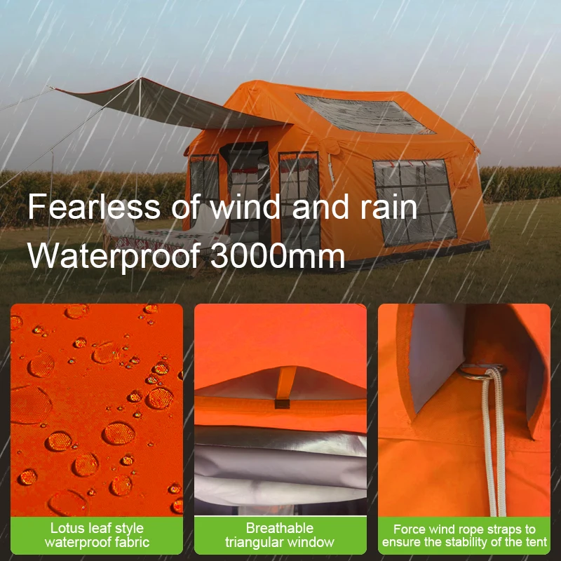 2-3 Season Waterproof Windproof Blow up House Easy Setup Outdoor Camping Inflatable Tent with Oxford Cloth and Inflatable Pump