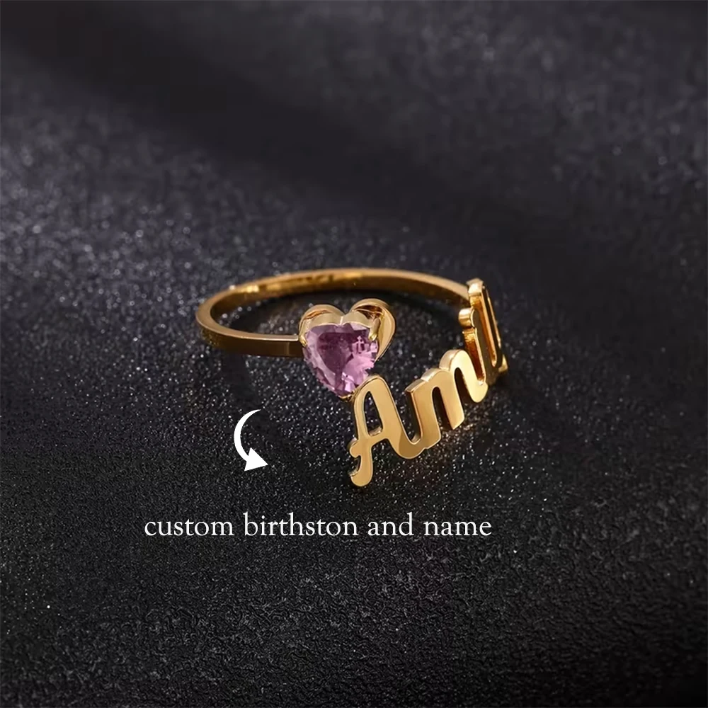 

Custom Birthstone Name Ring For Women Wife Wedding Gift Dainty Birthday Jewelry Personalized Gold Color Stainless Steel Anillos