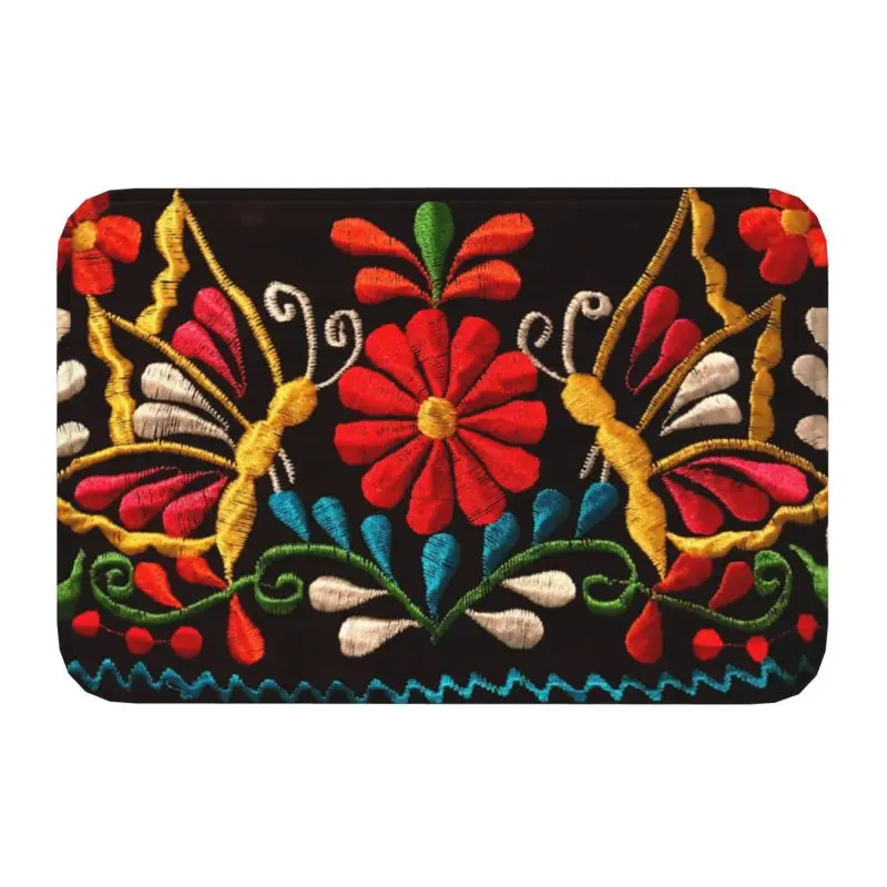 Custom Mexican Flower And Butterflies Front Door Floor Entrance Mat Outdoor Kitchen Bathroom Doormat Toilet Carpet Rug