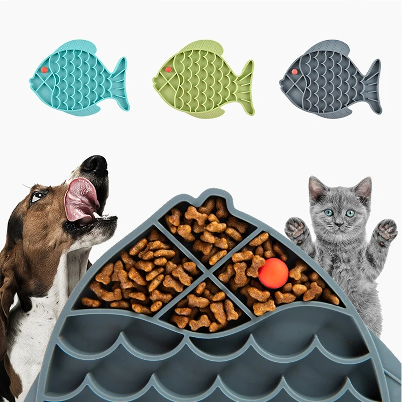 Fish Shape Silicone Licking Mat Cat Slow Feeding Bowl Puppy Kitten Develop Good Feeding Habits Food Dispenser Pad Pet Supplies