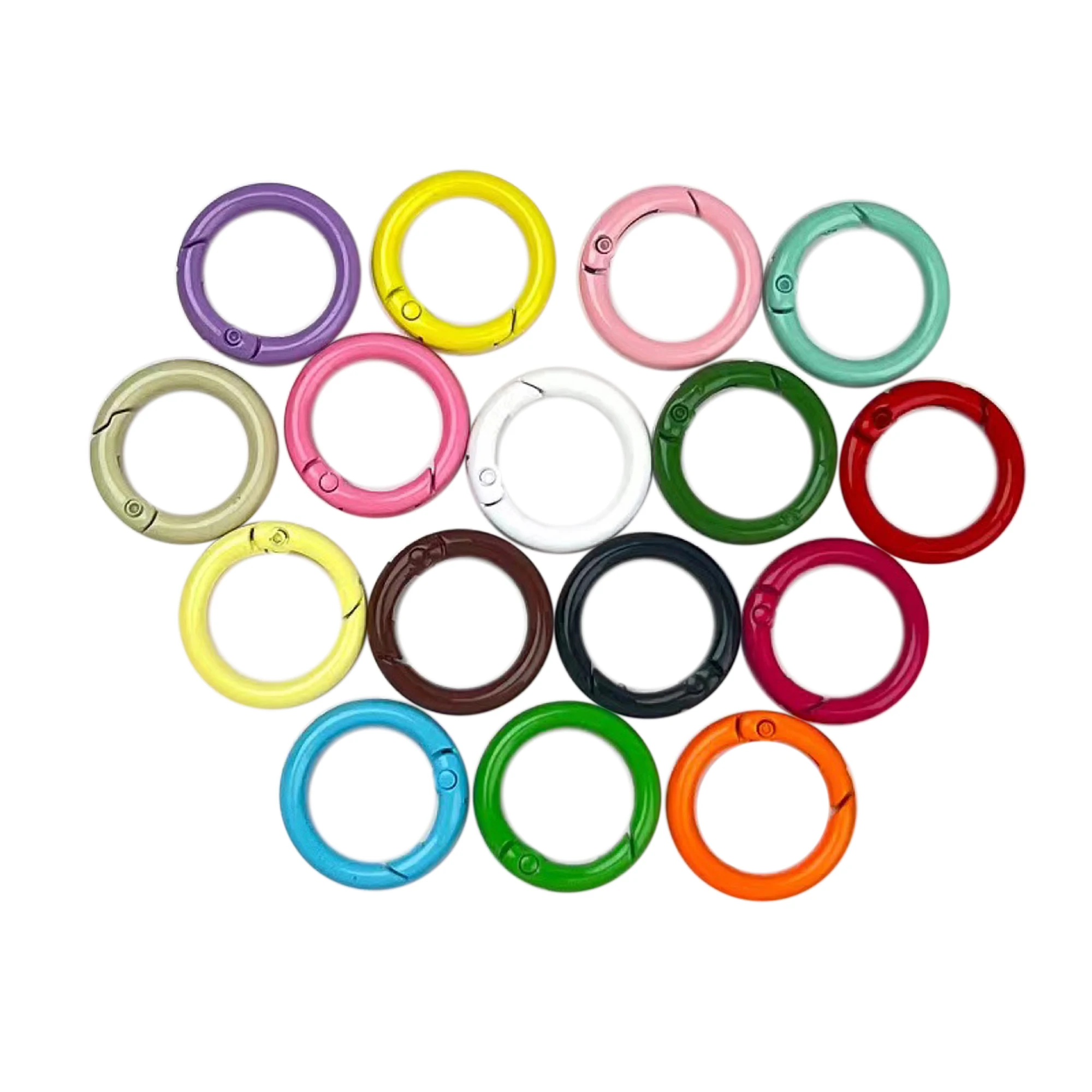 

100 pcs 1inch 24mm small candy colors Spring O Rings Alloy Round circle Snap Buckle carabiner Hook Clip DIY Keyring Keychains