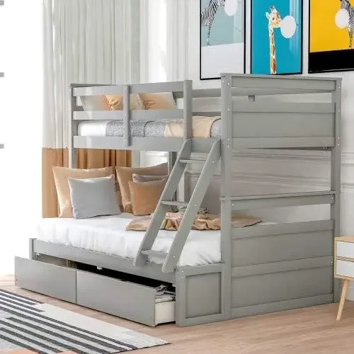 

Twin Over Full Bunk Bed with Ladder and Storage Drawers ,Bunk Bed Frame, Can Be Separated Into