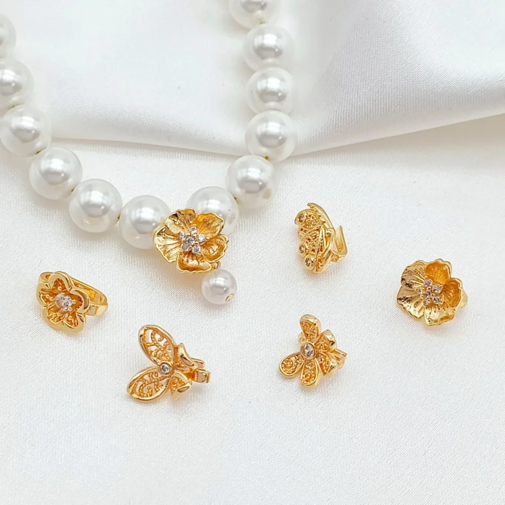 14K Gold-plated Zircon Flower Peach Blossom Butterfly Finishing Button DIY Hand-made Lapel Buckle Connecting Buckle Accessory