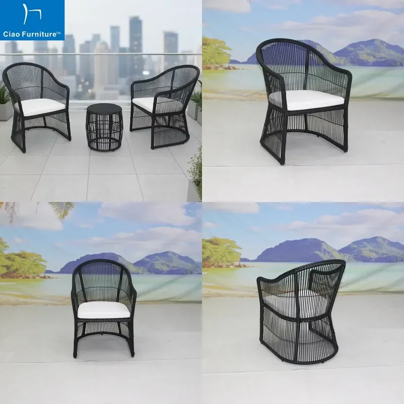 2026 Foshan 3 Pieces Balcony Outdoor Garden Synthetic Rattan Coffee Table Chair Furniture Seating Set