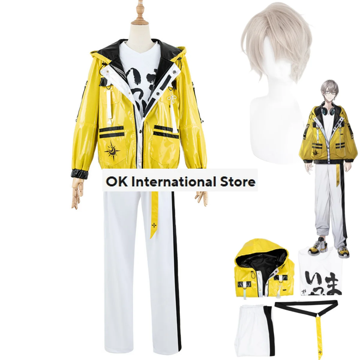 Anime Virtual YouTuber NIJISANJI Kaida Haru Cosplay Costume Wig Daily Yellow Hooded Coat Adult Man Woman Carnival Party Suit