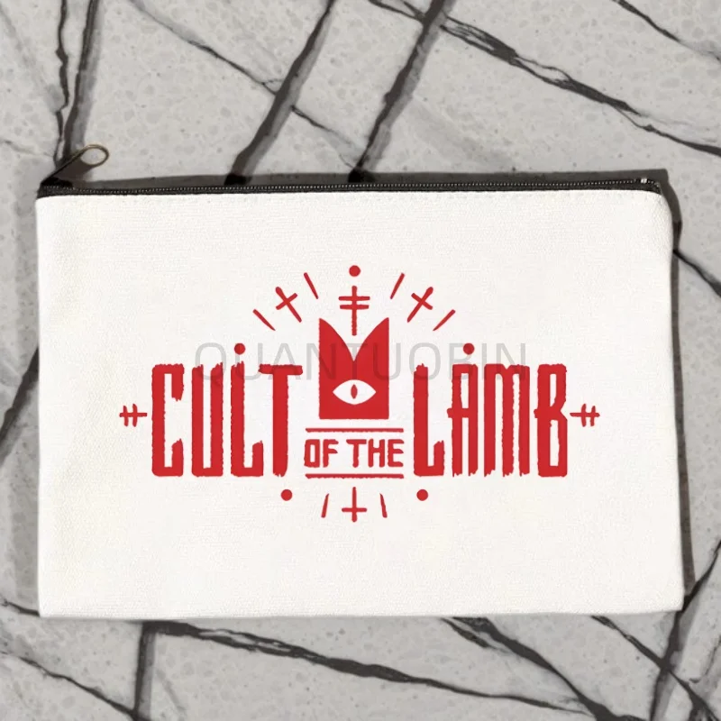 Cartoon Cult of The Lamb Cartoon Video Game Makeup Organizer Women's Canvas Makeup Bag Large Capacity Fashion Shopping Wallet
