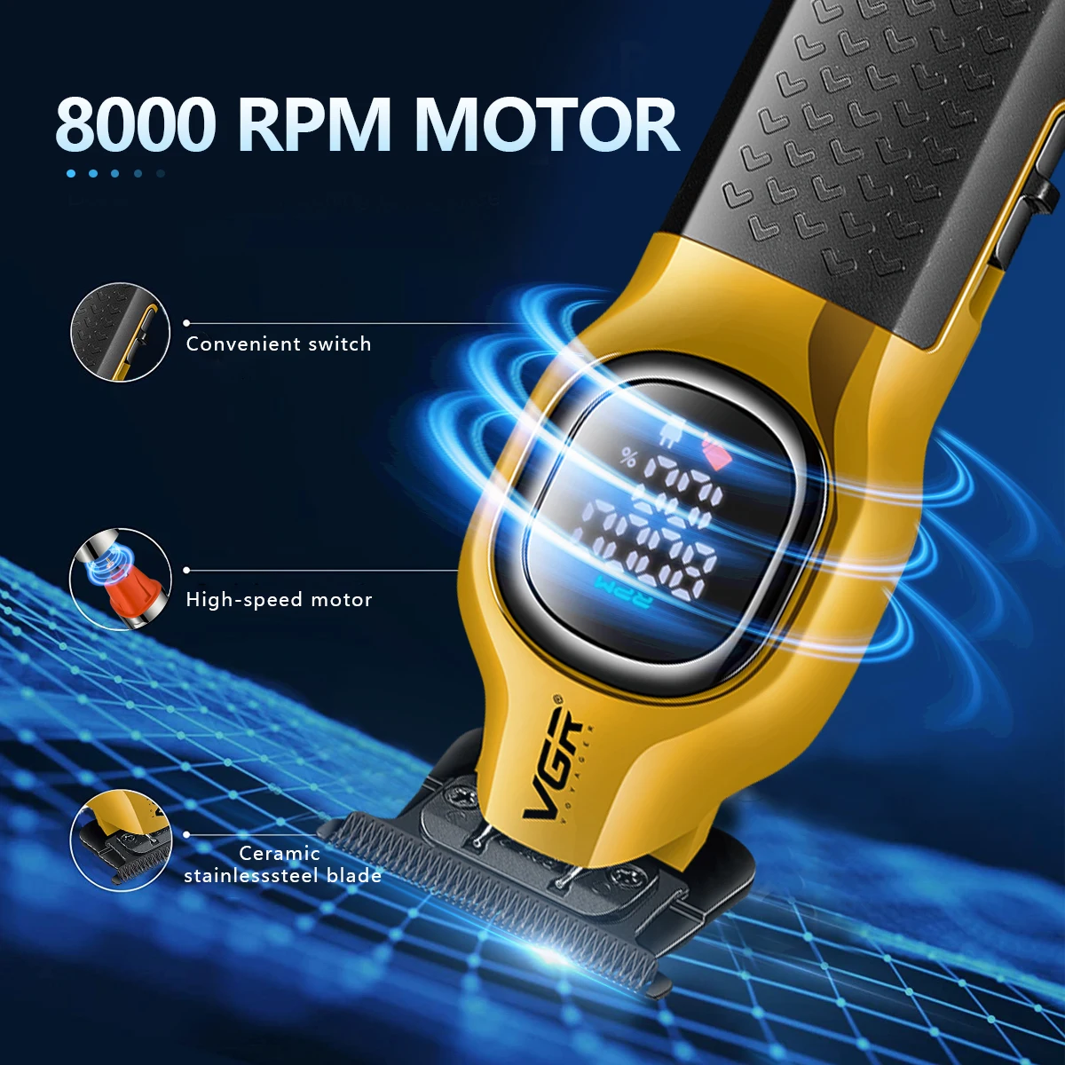 Vgr clipper base de carregamento 8000rpm aparador barbeiro profissional recarregável máquina aparador cabelo para homem 41