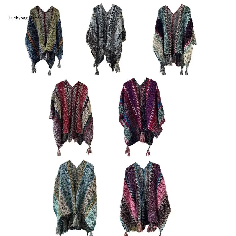 

Poncho Cape Womens Winter Scarf Shawl Vintage Tassels Knit Wrap Poncho Tops