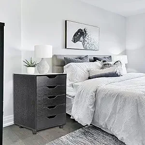 

5 Der Chest Storage Cabinet Drer, Wood Nightstand, Mobile Organizer Ders or Oice Bedroom Hallway Entryway Closets,Black