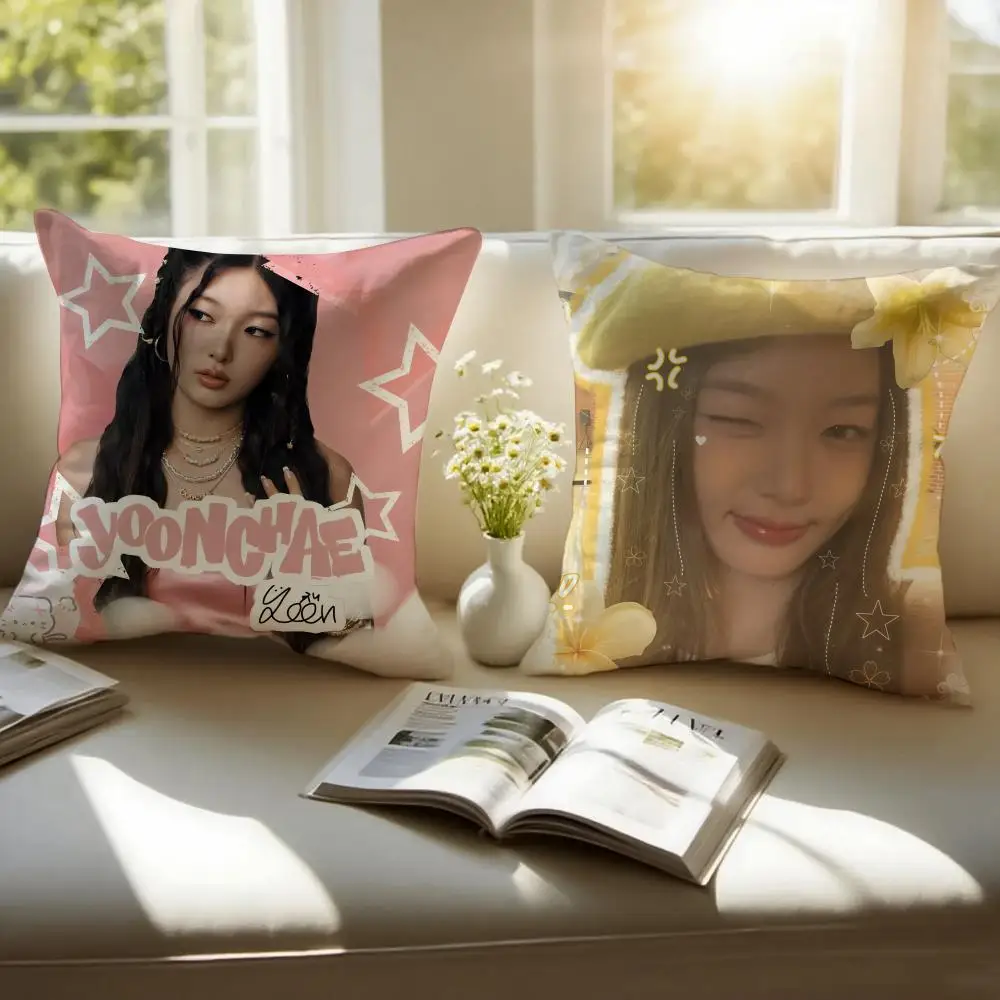 Adorable Idol Yoonchae Cushion Cover Pillowcase Anti-dustmite Invisible Zipper Short Plush Sofa Cushion