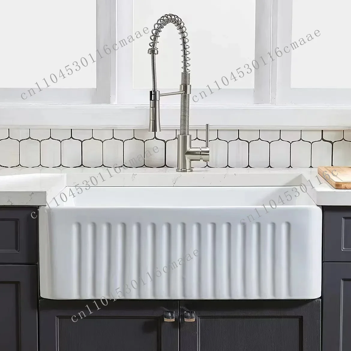 NEW Kitchen Front Half Embedded Ceramic Dish Sink Ultra Deep Rectangular Basin