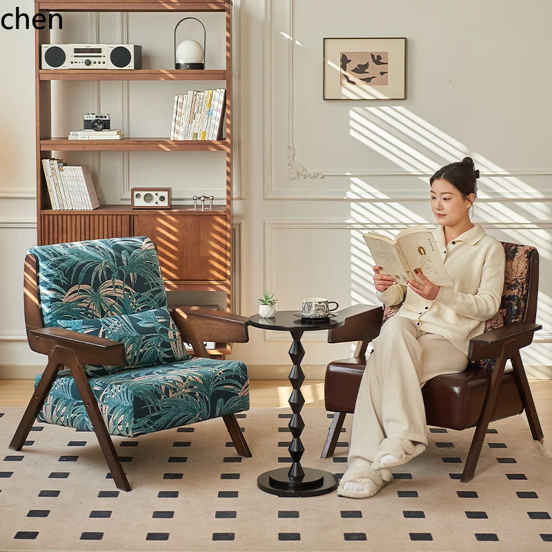 

QZT single sofa chair living room solid wood deck chair lazy chair B & B hotel fabric leisure