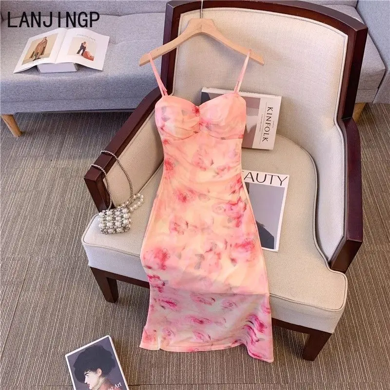 

Spice girl chest pad integrated mesh smudge suspender dress women's new travel and vacation waist mid-length dress