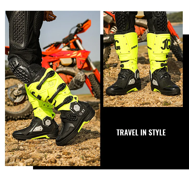 JG WOLVES Professional Motorcycle Boots Mens Long Motocross Off Road Racing Boots Wear Resistant Botas X7