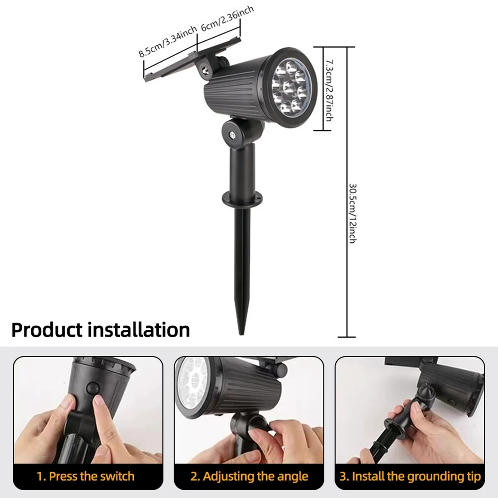 FAST-9 LED Solar Spotlights Outdoor Solar Landscape Lights IP65 Waterproof Brightness Adjustable For Garden Yard