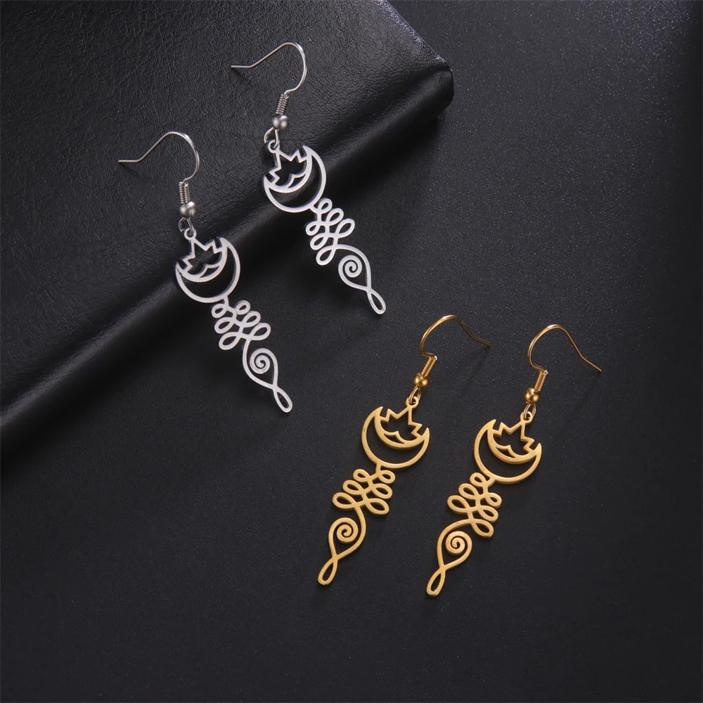 EUEAVAN Lotus Flower Unalome Pendant Earrings Yoga Om Sanskrit Symbol Spiritual Stainless Steel Buddhism Amulet Woman Jewelry