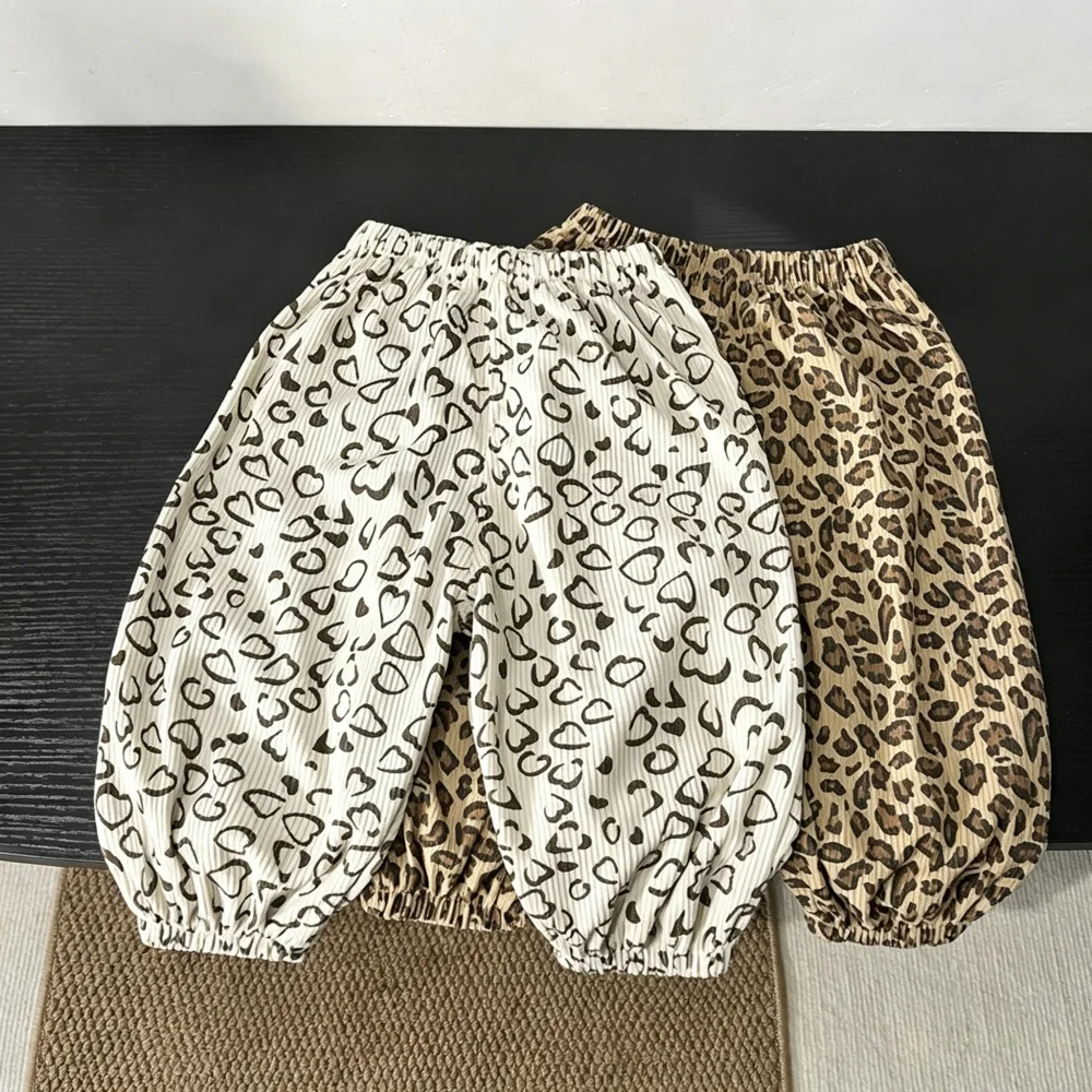 Spring Printed Casual Sweatpants 1-7Y Kids Corduroy Pants Soft Fabric Loose Balloon Leg Design Comfortable Daily Trousers