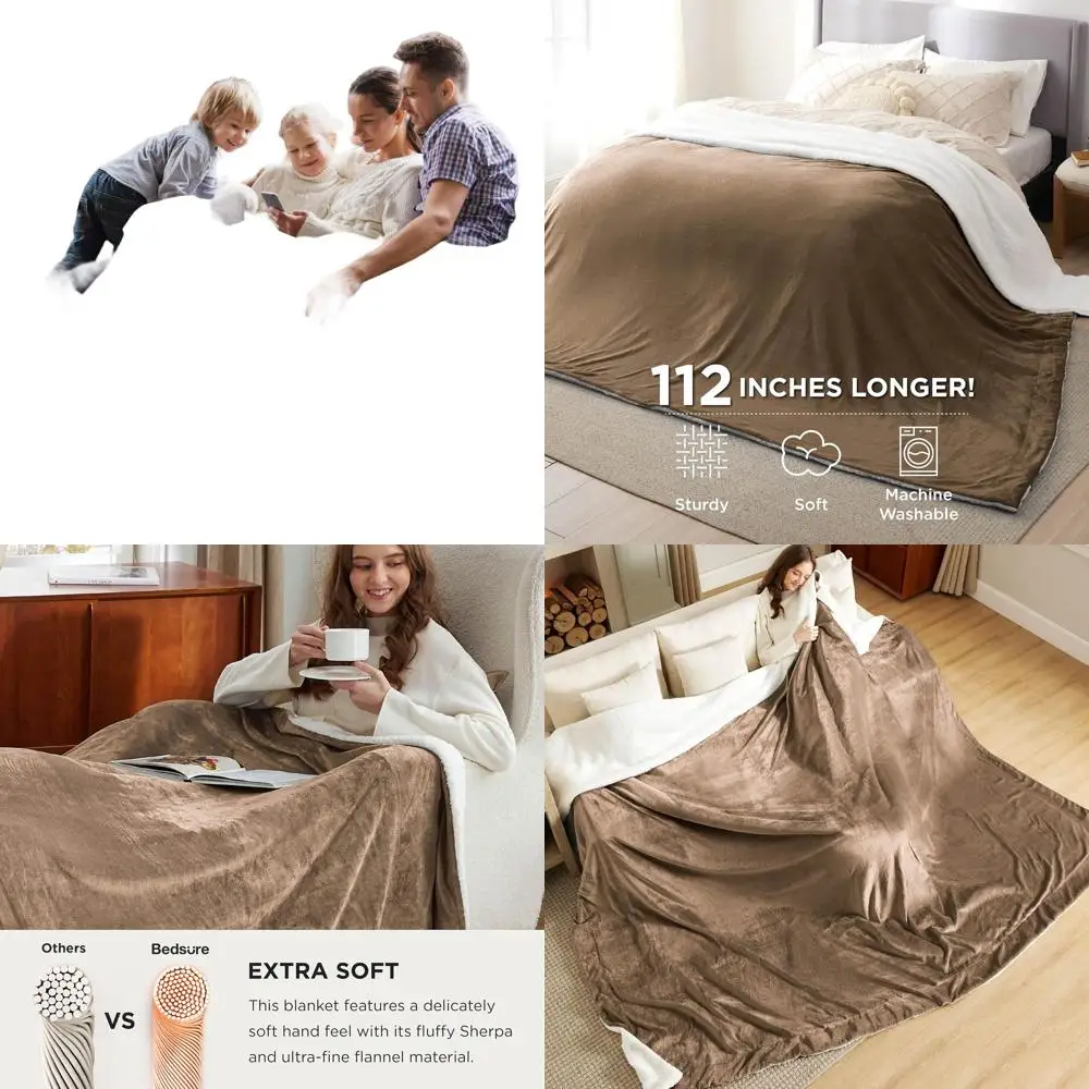 

Camel Oversized Cal King Sherpa Fleece Blanket - Plush Warm Throw for Winter, 112x98