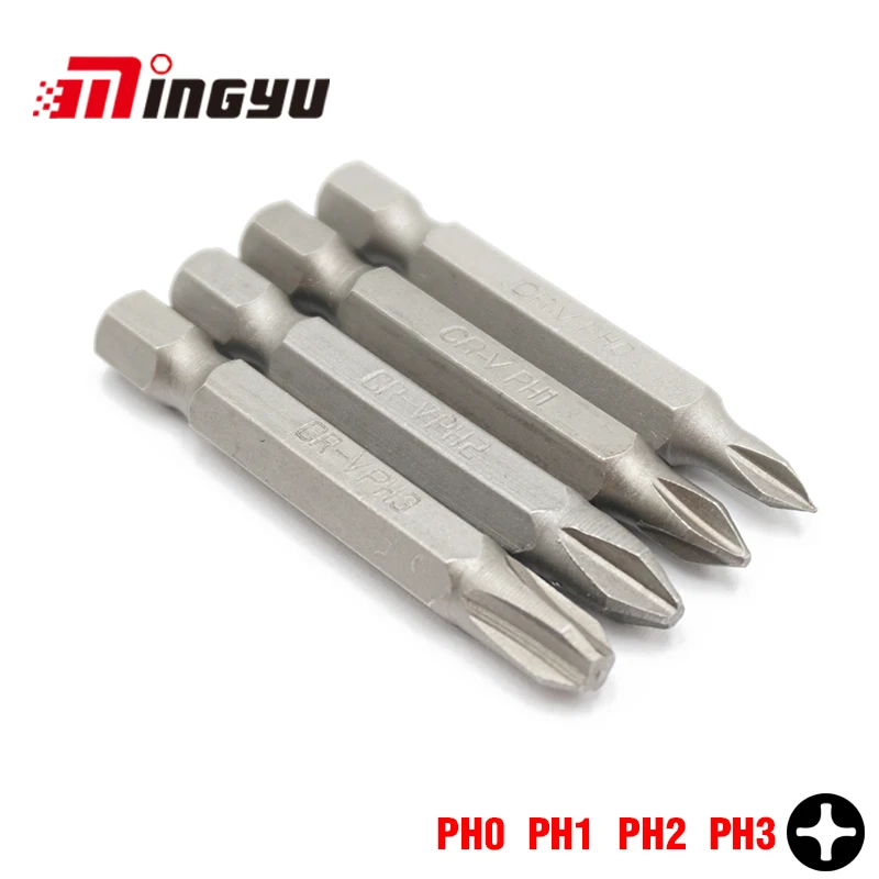 4Pcs 50mm Long Phillips Electric Screwdriver Bit Set Household Repair Tools 1/4